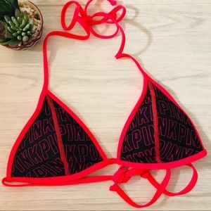 VS Pink- Black & Pink Logo Triangle Bikini Top Lg